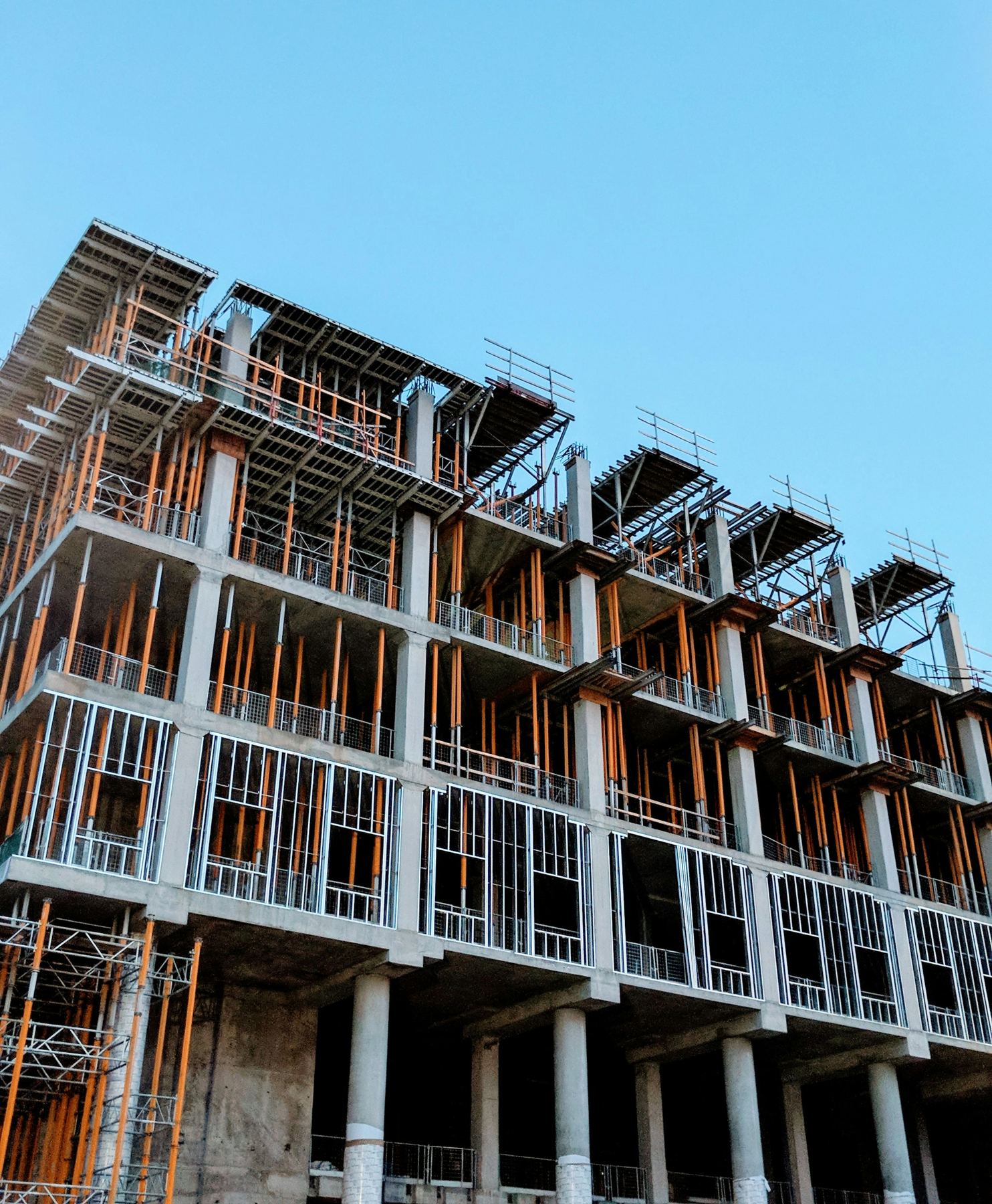 Multi-storey building frame under construction